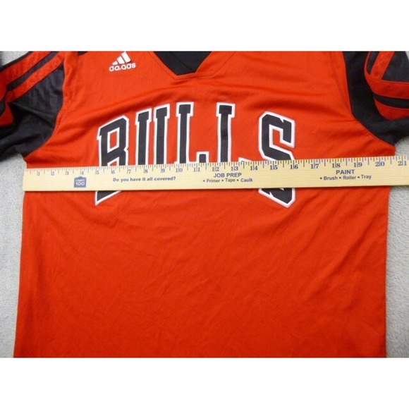 Chicago Bulls NBA Adidas Warm Up Long Sleeve V Neck Shirt Mens Medium Red - Picture 5 of 11